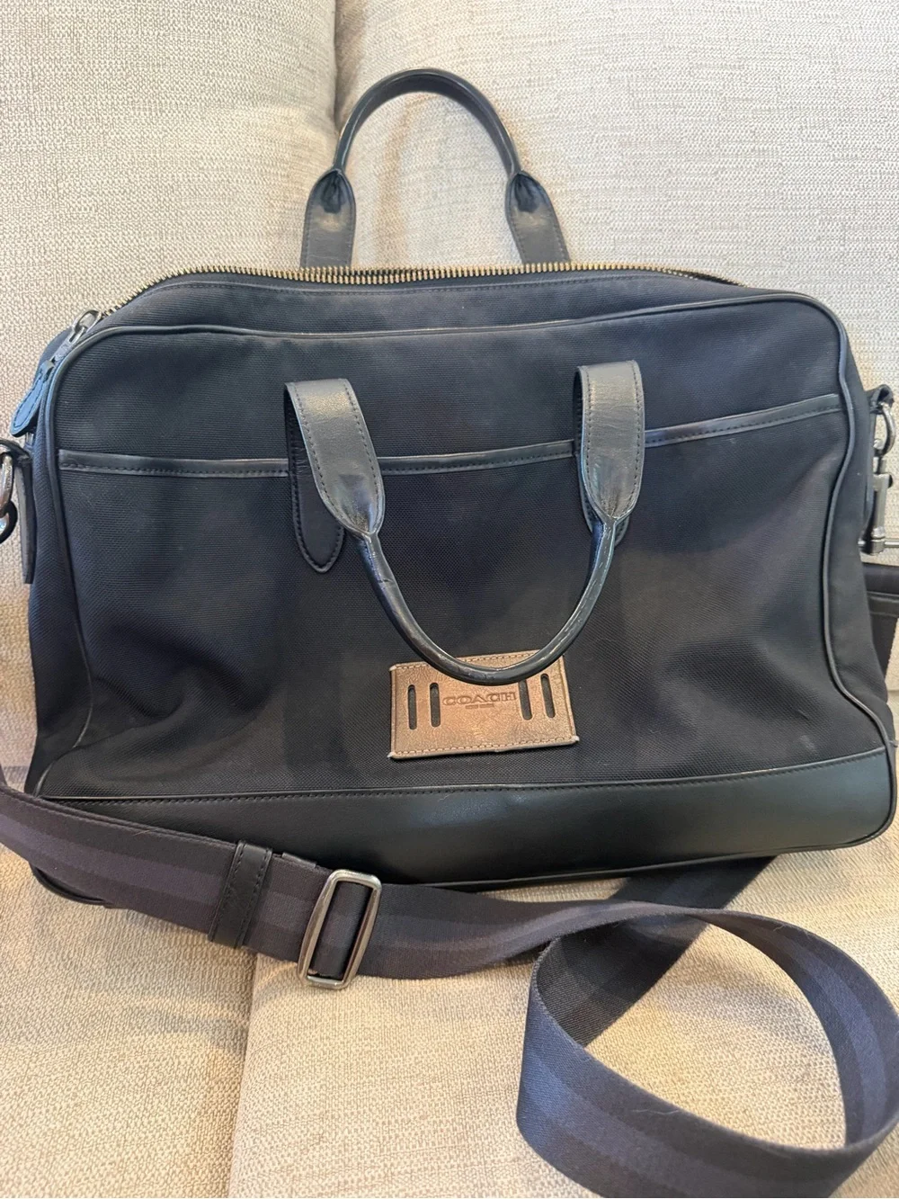 Coach Black Canvas and Leather Laptop Briefcase with Tan Patch